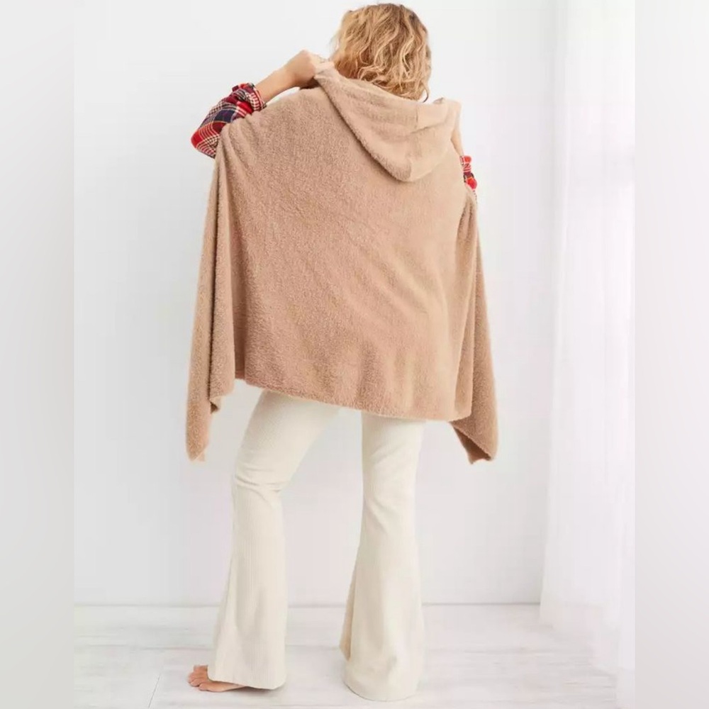 Cozy Hooded Poncho Sweater in Beige